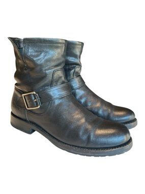 Frye Boots Natalie Short Engineer Black Leather Ankle Buckle SZ 8.5